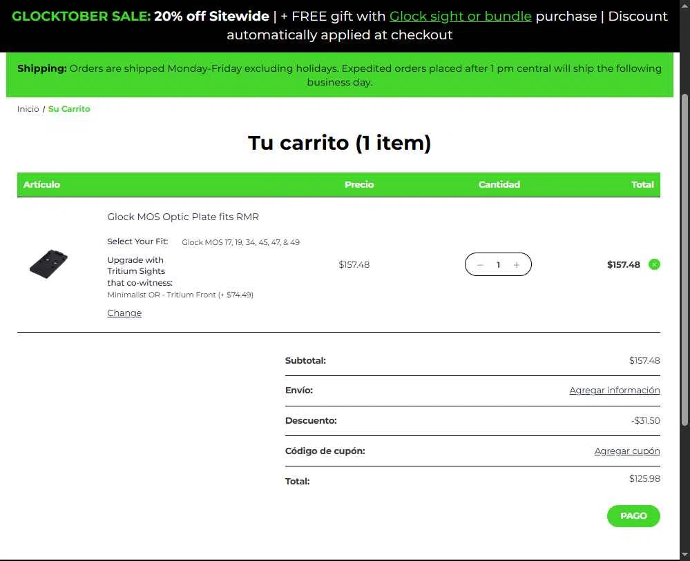 XS Sight Systems checkout page showing XS Sight Systems promo code box | Screenshot taken by SimplyCodes community member on Oct 26, 2025