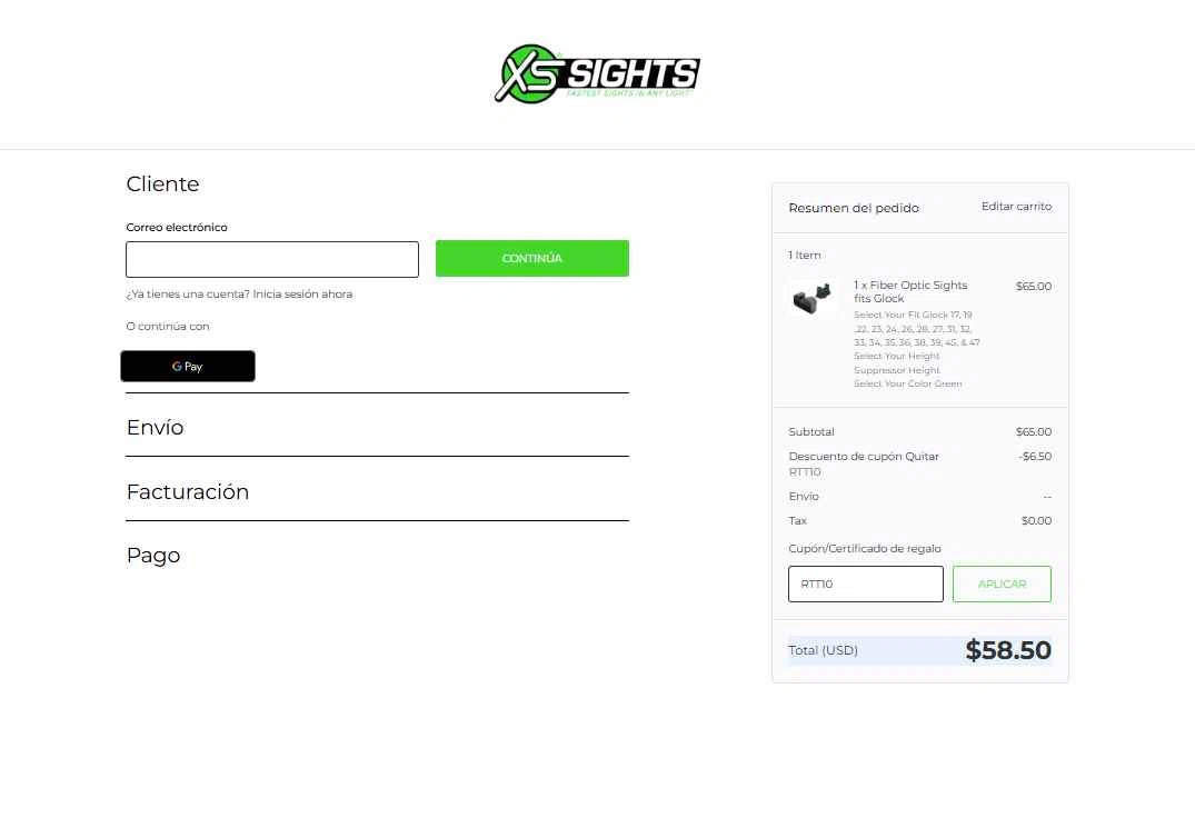 XS Sight Systems checkout page showing XS Sight Systems promo code box | Screenshot taken by SimplyCodes community member on Nov 2, 2025