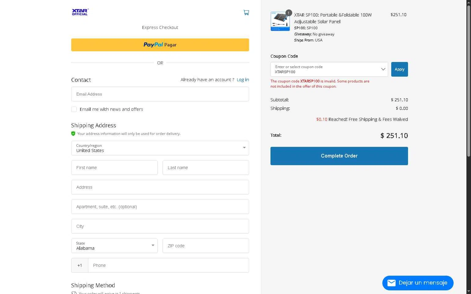 XTAR Technology checkout page showing XTAR Technology promo code box | Screenshot taken by SimplyCodes community member on Jul 26, 2025