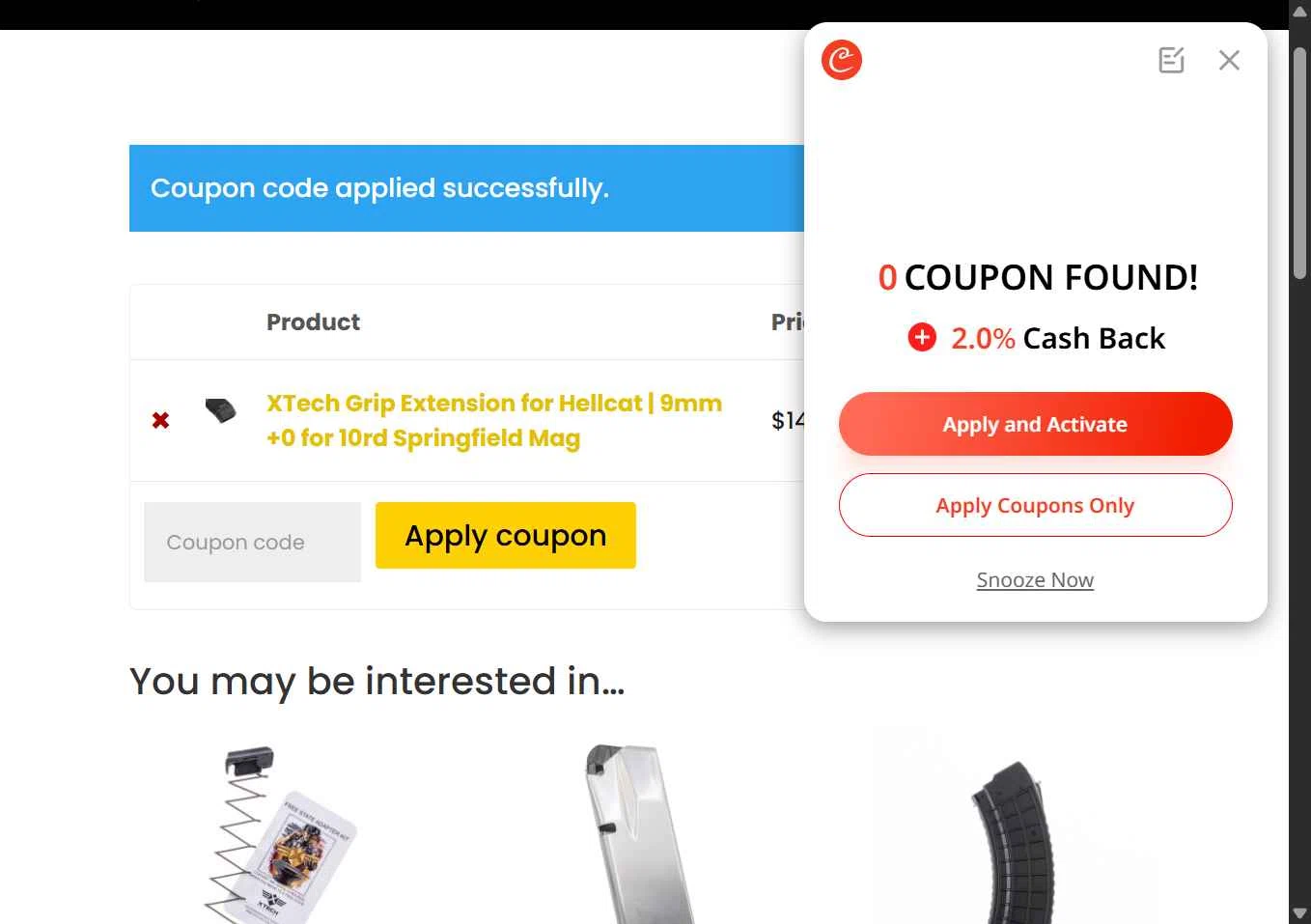 XTech Tactical checkout page showing XTech Tactical coupon code box | Screenshot taken by SimplyCodes community member on Aug 1, 2025