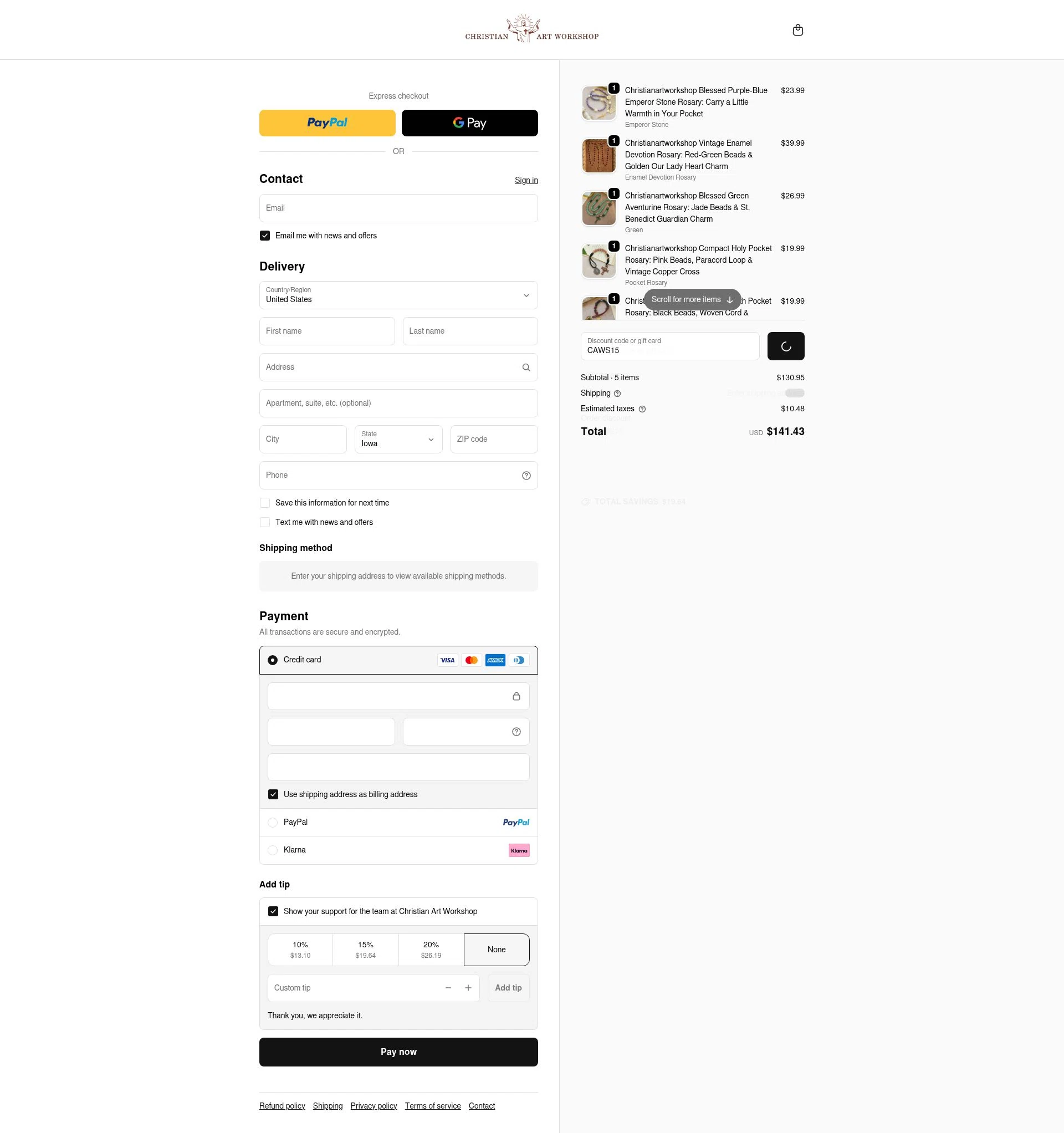 Christian Art Workshop checkout page showing Christian Art Workshop discount code box | Screenshot taken by SimplyCodes community member on Jan 2, 2026