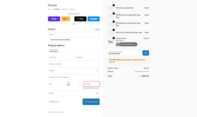Xtracycle Cargo Bikes checkout page showing Xtracycle Cargo Bikes promo code box | Screenshot taken by SimplyCodes community member on Sep 24, 2025