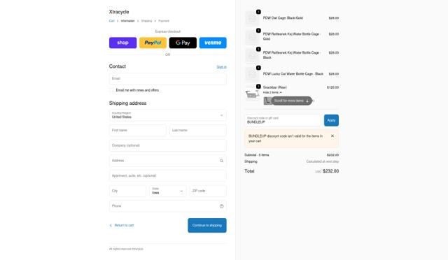 Xtracycle Cargo Bikes checkout page showing Xtracycle Cargo Bikes promo code box | Screenshot taken by SimplyCodes community member on Oct 2, 2025
