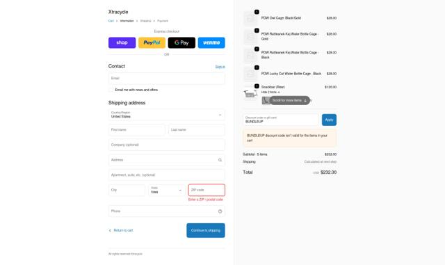 Xtracycle Cargo Bikes checkout page showing Xtracycle Cargo Bikes promo code box | Screenshot taken by SimplyCodes community member on Sep 24, 2025