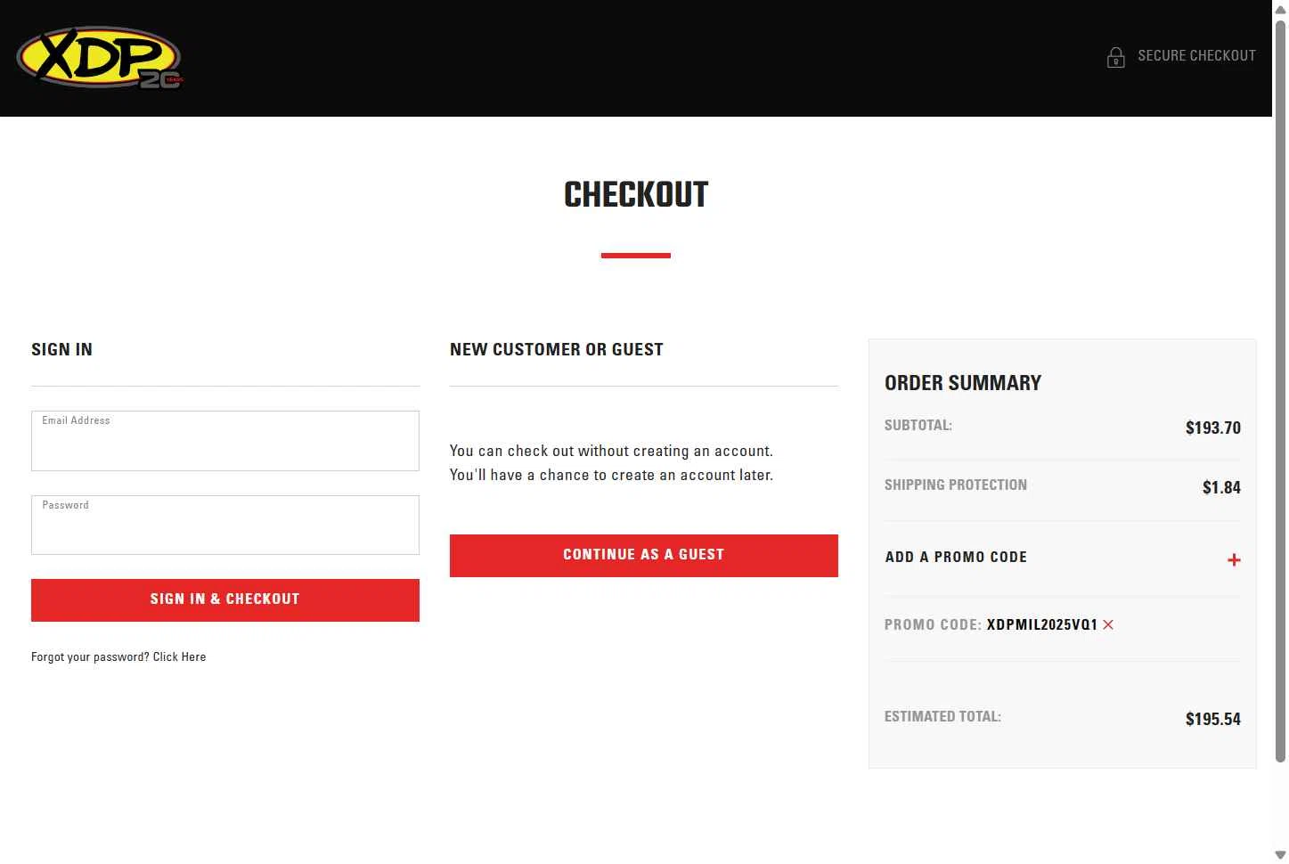 Xtreme Diesel Performance checkout page showing Xtreme Diesel Performance promo code box | Screenshot taken by SimplyCodes community member on Dec 2, 2025