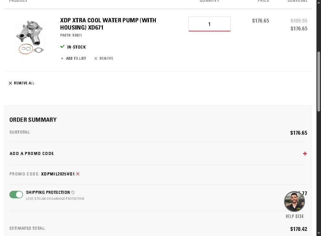 Xtreme Diesel Performance checkout page showing Xtreme Diesel Performance promo code box | Screenshot taken by SimplyCodes community member on Dec 12, 2025