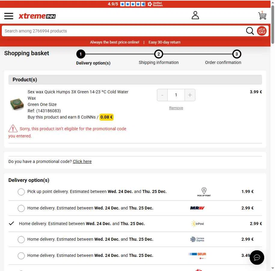 Xtremeinn checkout page showing Xtremeinn promo code box | Screenshot taken by SimplyCodes community member on Dec 23, 2025