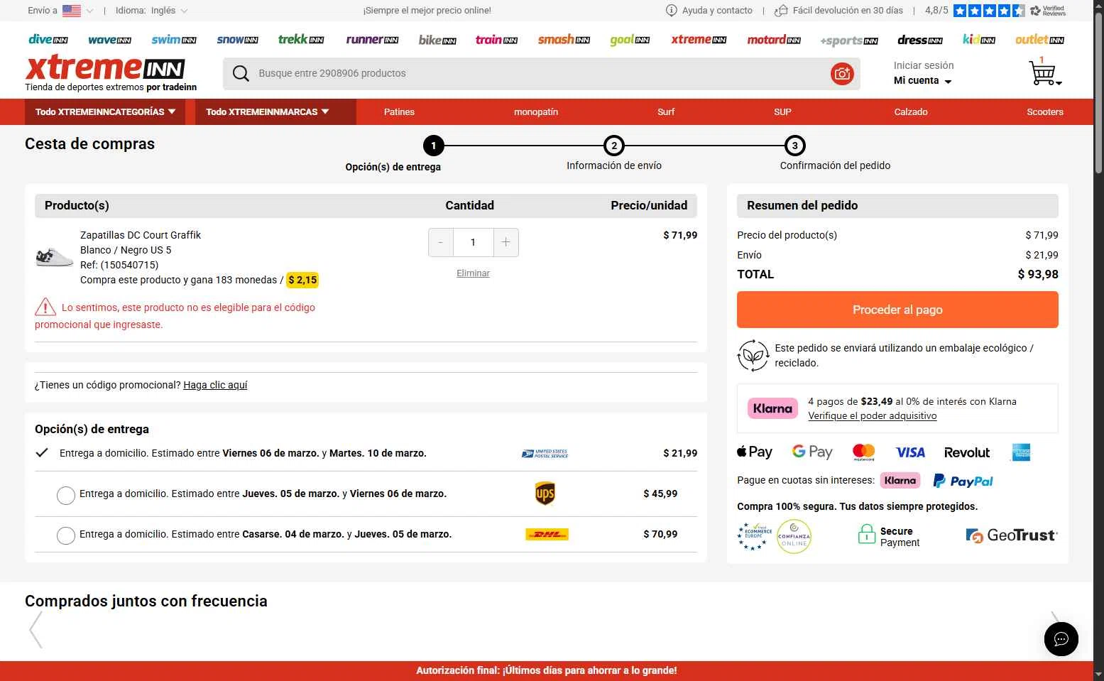 Xtremeinn checkout page showing Xtremeinn promo code box | Screenshot taken by SimplyCodes community member on Feb 25, 2026