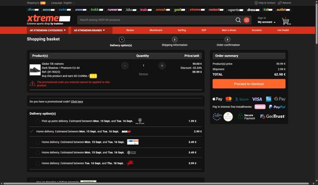 Xtremeinn checkout page showing Xtremeinn promo code box | Screenshot taken by SimplyCodes community member on Sep 13, 2025