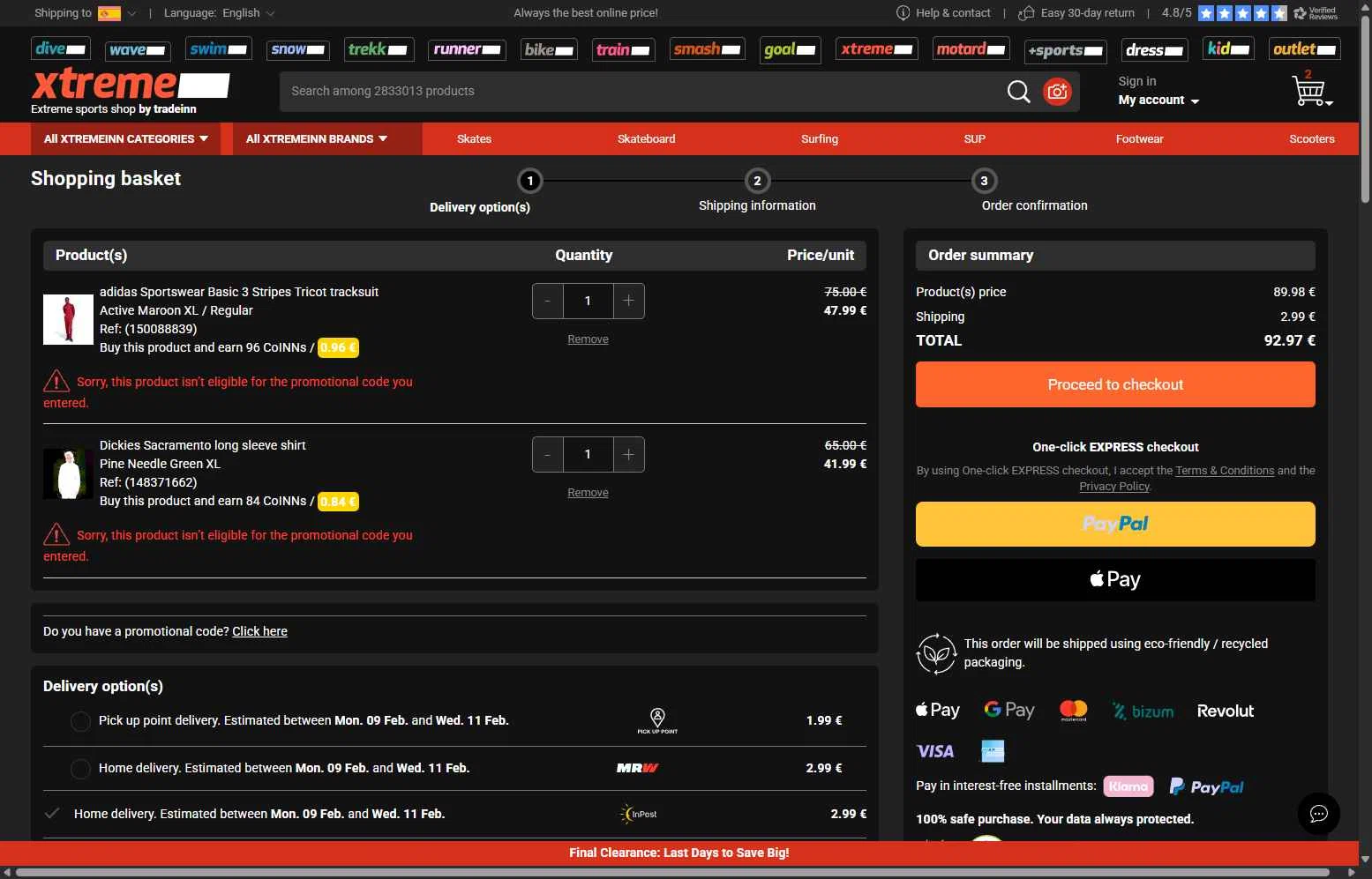 Xtremeinn checkout page showing Xtremeinn promo code box | Screenshot taken by SimplyCodes community member on Feb 8, 2026