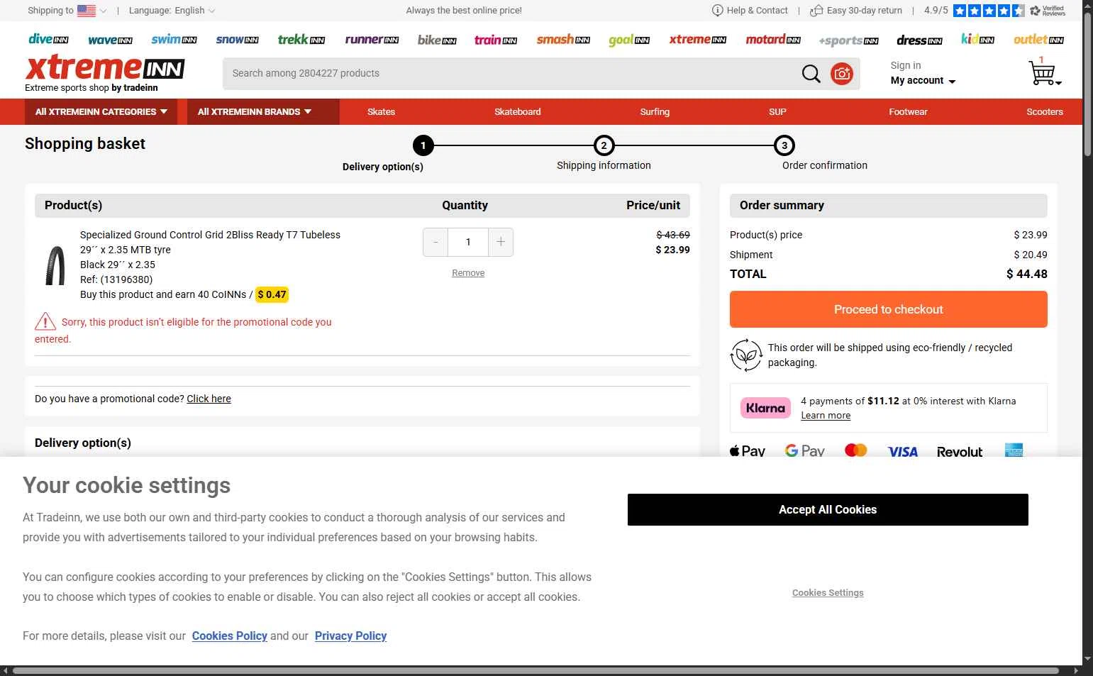 Xtremeinn checkout page showing Xtremeinn promo code box | Screenshot taken by SimplyCodes community member on Dec 15, 2025
