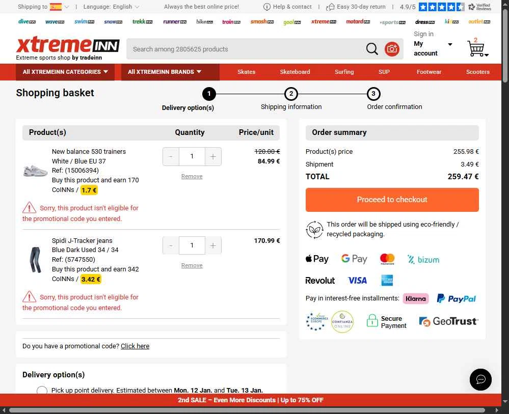 Xtremeinn checkout page showing Xtremeinn promo code box | Screenshot taken by SimplyCodes community member on Jan 9, 2026
