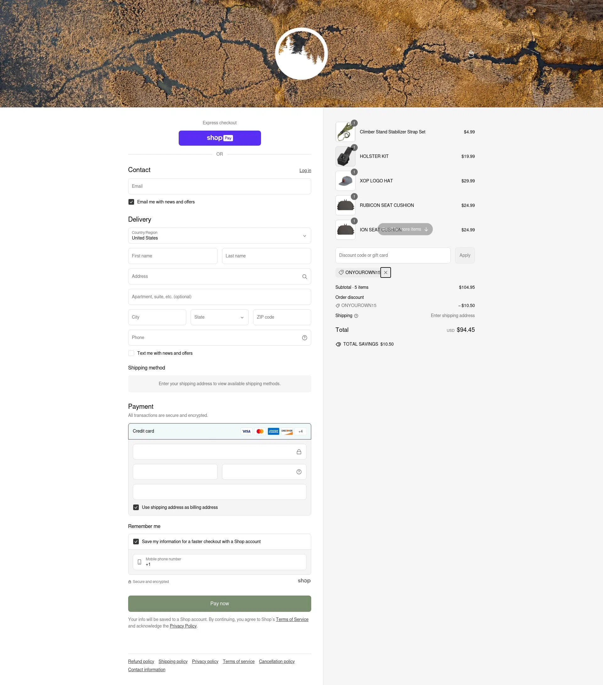 Xtreme Outdoor Products checkout page showing Xtreme Outdoor Products promo code box | Screenshot taken by SimplyCodes community member on Mar 12, 2025
