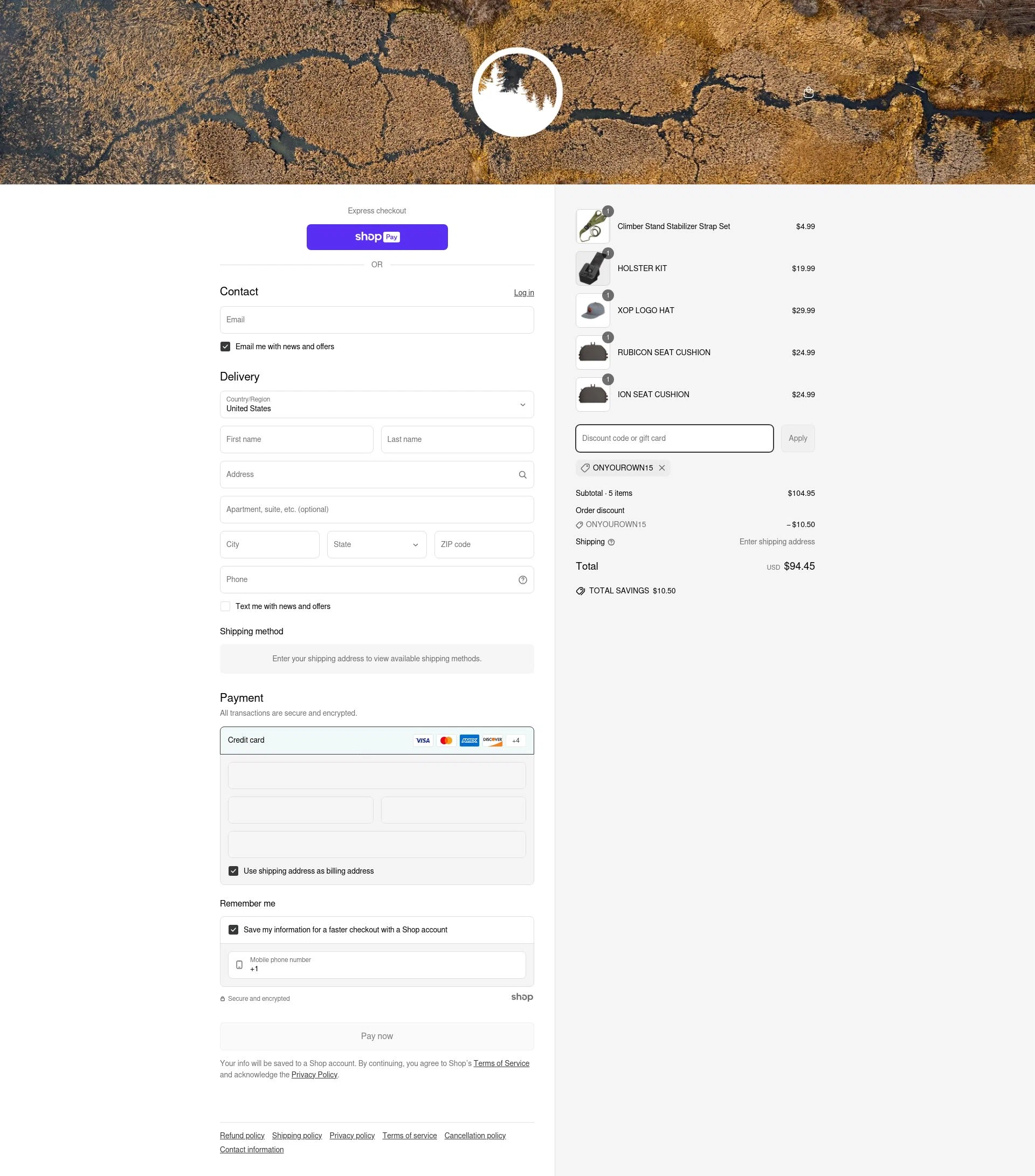 Xtreme Outdoor Products checkout page showing Xtreme Outdoor Products promo code box | Screenshot taken by SimplyCodes community member on Apr 2, 2025