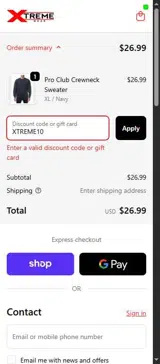 Xtreme Wear coupon verification screenshot