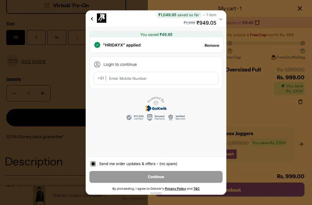 XtremeX checkout page showing XtremeX coupon code box | Screenshot taken by SimplyCodes community member on Oct 2, 2025