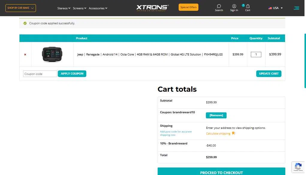 Xtrons US checkout page showing Xtrons US promo code box | Screenshot taken by SimplyCodes community member on Oct 6, 2025