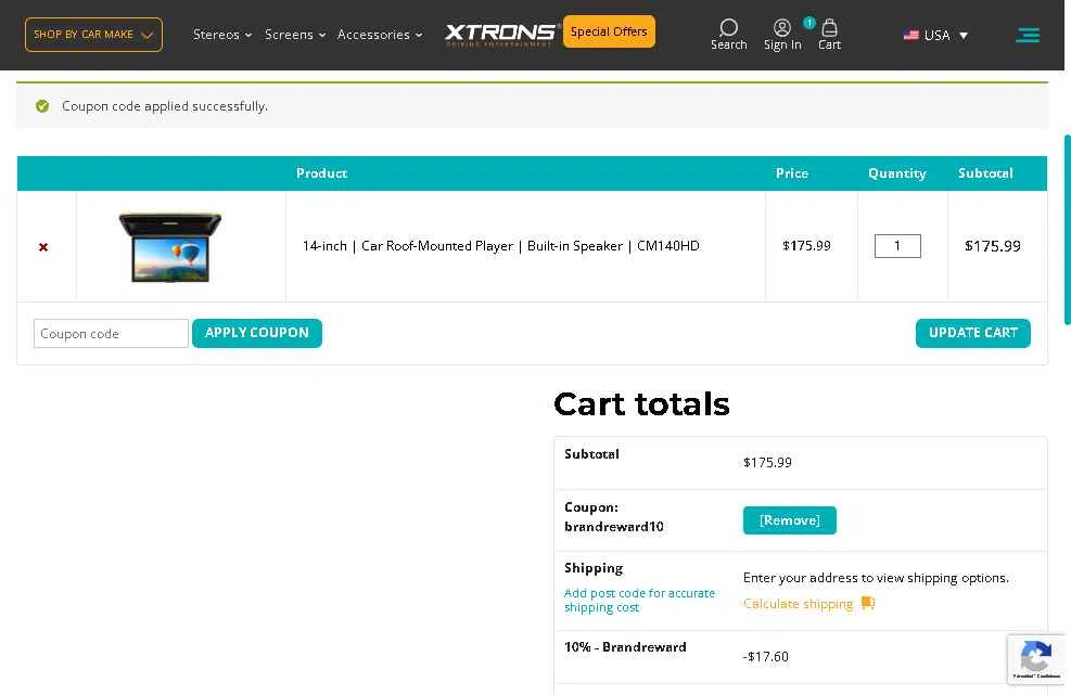 Xtrons US checkout page showing Xtrons US promo code box | Screenshot taken by SimplyCodes community member on Nov 3, 2025