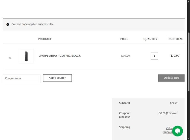XVAPE checkout page showing XVAPE coupon code box | Screenshot taken by SimplyCodes community member on Aug 16, 2025