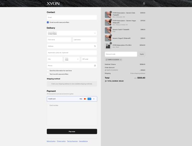 XYON Health checkout page showing XYON Health promo code box | Screenshot taken by SimplyCodes community member on Sep 10, 2025