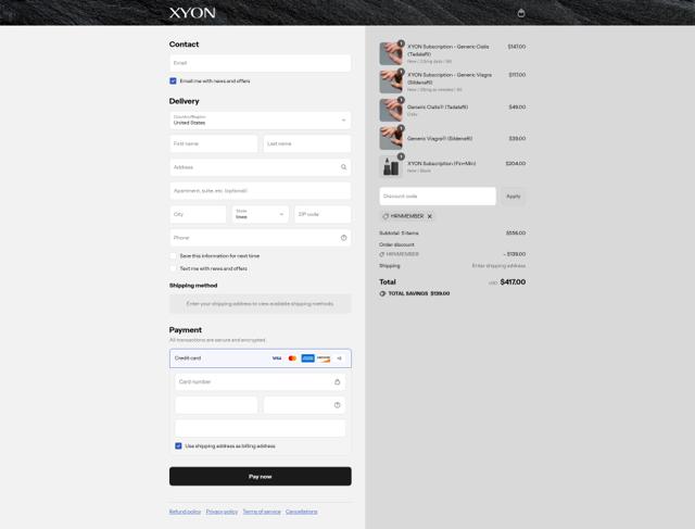 XYON Health checkout page showing XYON Health promo code box | Screenshot taken by SimplyCodes community member on Sep 6, 2025