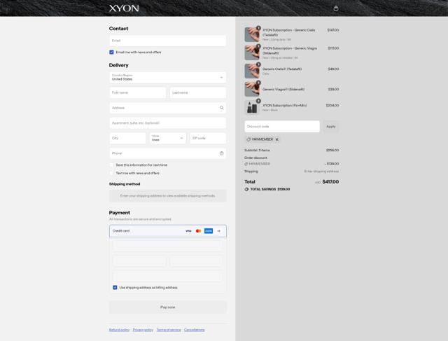 XYON Health checkout page showing XYON Health promo code box | Screenshot taken by SimplyCodes community member on Sep 10, 2025