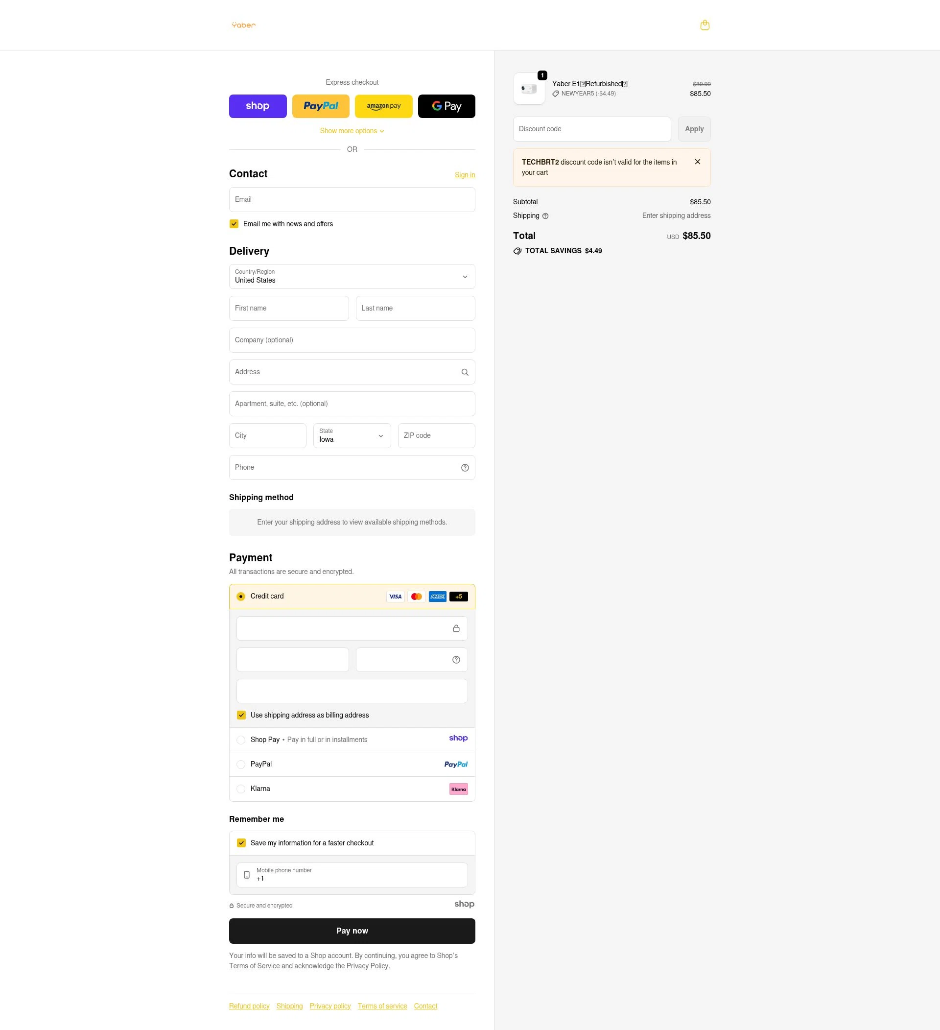 Yaber checkout page showing Yaber promo code box | Screenshot taken by SimplyCodes community member on Dec 30, 2025