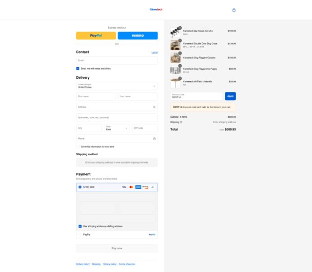Yaheetech checkout page showing Yaheetech promo code box | Screenshot taken by SimplyCodes community member on Sep 2, 2025