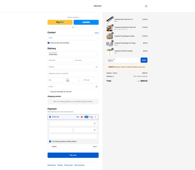 Yaheetech checkout page showing Yaheetech promo code box | Screenshot taken by SimplyCodes community member on Sep 2, 2025