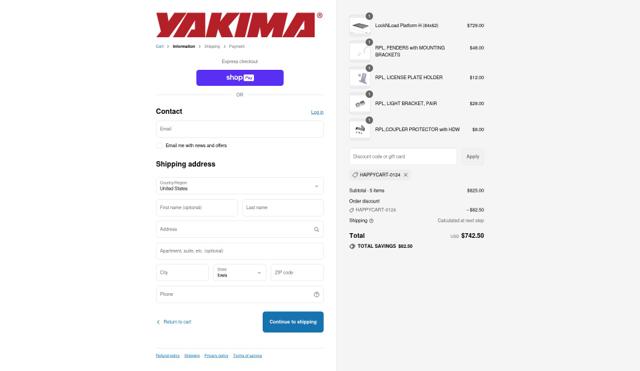 Yakima checkout page showing Yakima discount code box | Screenshot taken by SimplyCodes community member on Aug 8, 2025