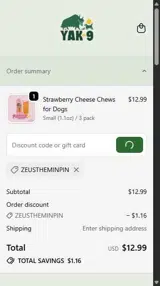 ZEUSTHEMINPIN coupon verification screenshot