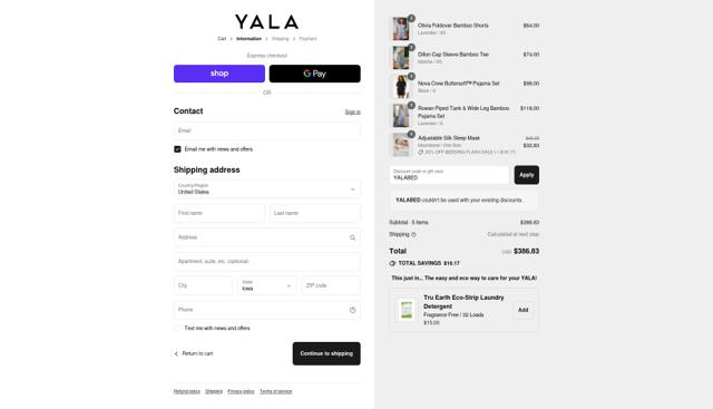YALA checkout page showing YALA promo code box | Screenshot taken by SimplyCodes community member on Sep 14, 2025