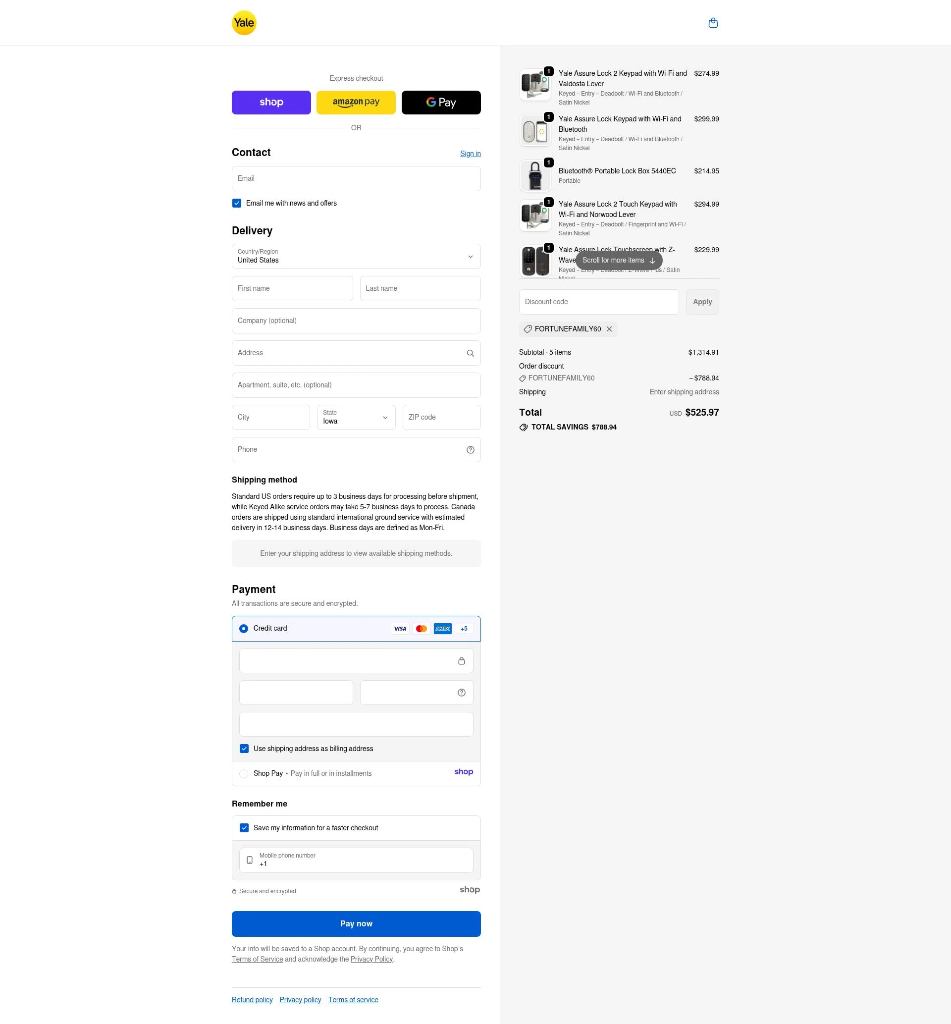 Yale Home checkout page showing Yale Home promo code box | Screenshot taken by SimplyCodes community member on Dec 23, 2025