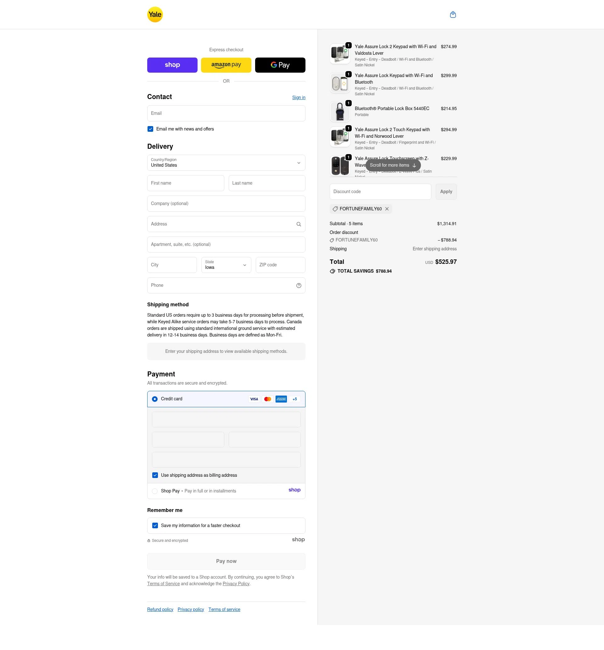 Yale Home checkout page showing Yale Home promo code box | Screenshot taken by SimplyCodes community member on Jan 2, 2026
