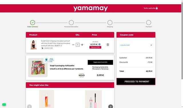 Yamamay checkout page showing Yamamay discount code box | Screenshot taken by SimplyCodes community member on Sep 1, 2025