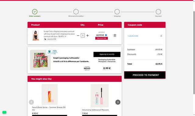 Yamamay checkout page showing Yamamay discount code box | Screenshot taken by SimplyCodes community member on Sep 1, 2025