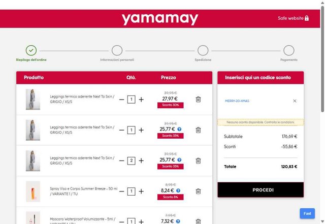 Yamamay checkout page showing Yamamay discount code box | Screenshot taken by SimplyCodes community member on Jul 14, 2025