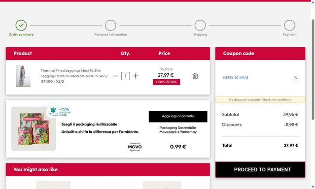 Yamamay checkout page showing Yamamay discount code box | Screenshot taken by SimplyCodes community member on Jul 14, 2025