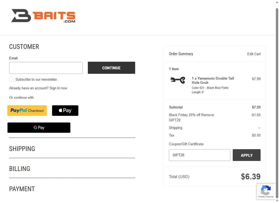Yamamoto Baits checkout page showing Yamamoto Baits promo code box | Screenshot taken by SimplyCodes community member on Nov 21, 2025
