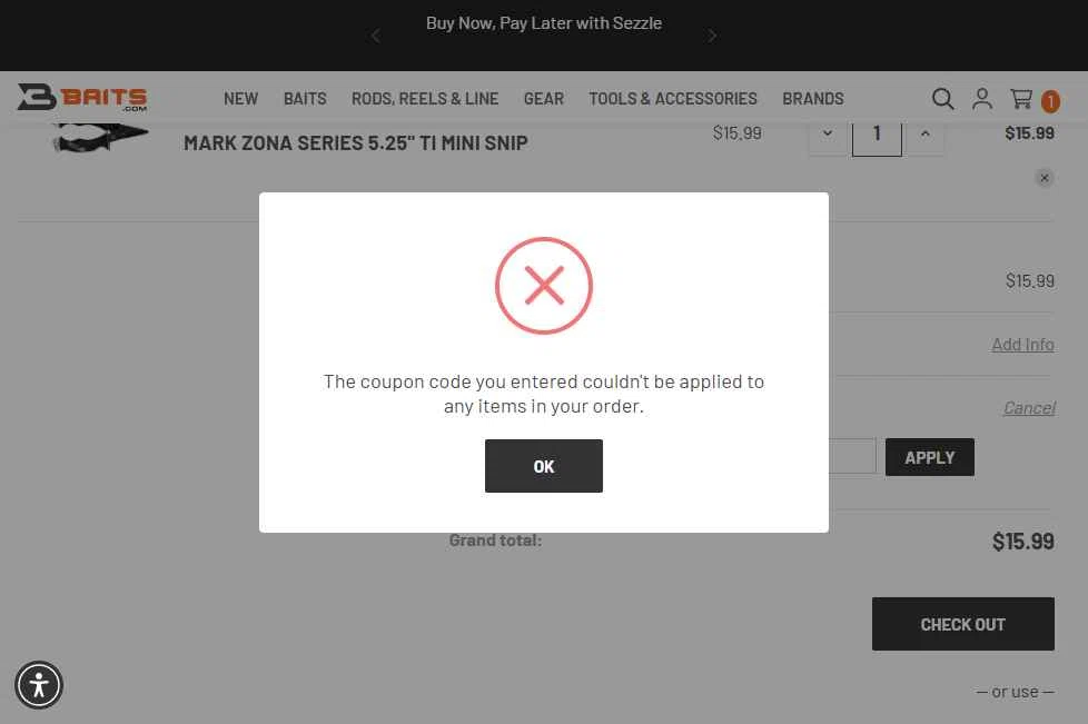Yamamoto Baits checkout page showing Yamamoto Baits promo code box | Screenshot taken by SimplyCodes community member on Jan 4, 2026