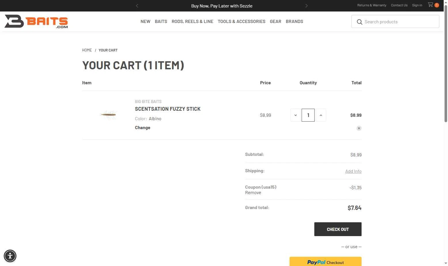Yamamoto Baits checkout page showing Yamamoto Baits promo code box | Screenshot taken by SimplyCodes community member on Aug 27, 2025