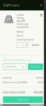 LOMATERIAL coupon verification screenshot