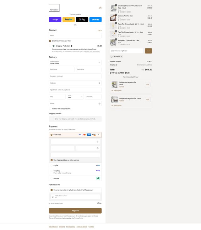 Yamazaki Home checkout page showing Yamazaki Home promo code box | Screenshot taken by SimplyCodes community member on Sep 6, 2025