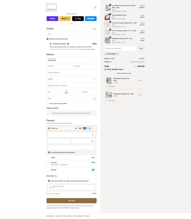 Yamazaki Home checkout page showing Yamazaki Home promo code box | Screenshot taken by SimplyCodes community member on Sep 6, 2025