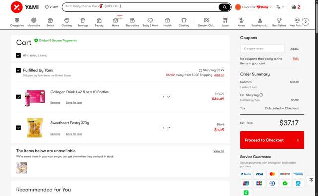 Yami checkout page showing Yami promo code box | Screenshot taken by SimplyCodes community member on Sep 9, 2025