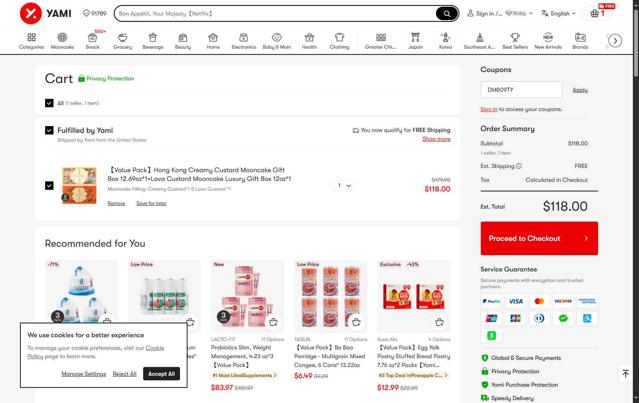 Yami checkout page showing Yami promo code box | Screenshot taken by SimplyCodes community member on Sep 13, 2025