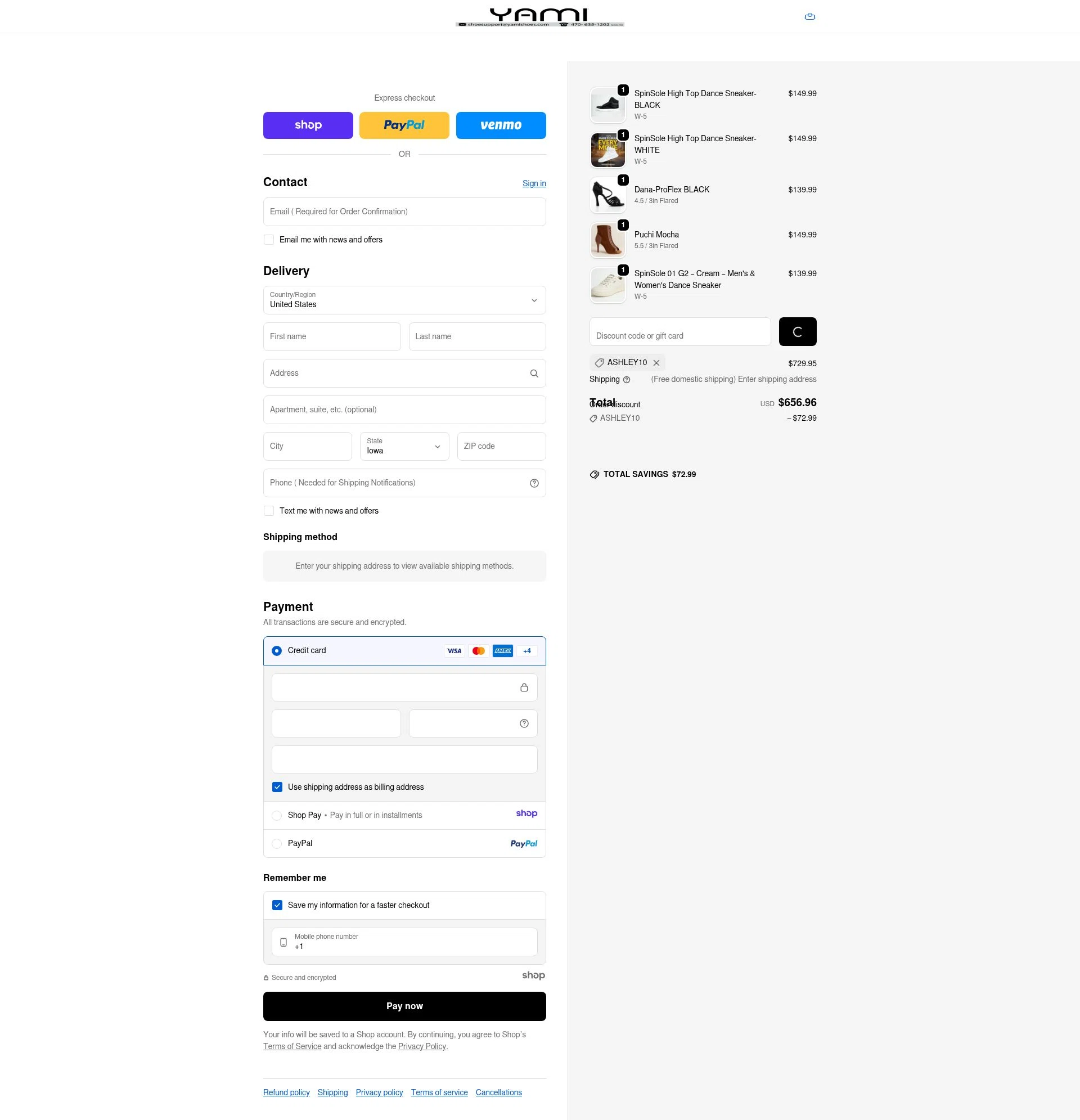 Yami Shoes checkout page showing Yami Shoes discount code box | Screenshot taken by SimplyCodes community member on Jan 4, 2026