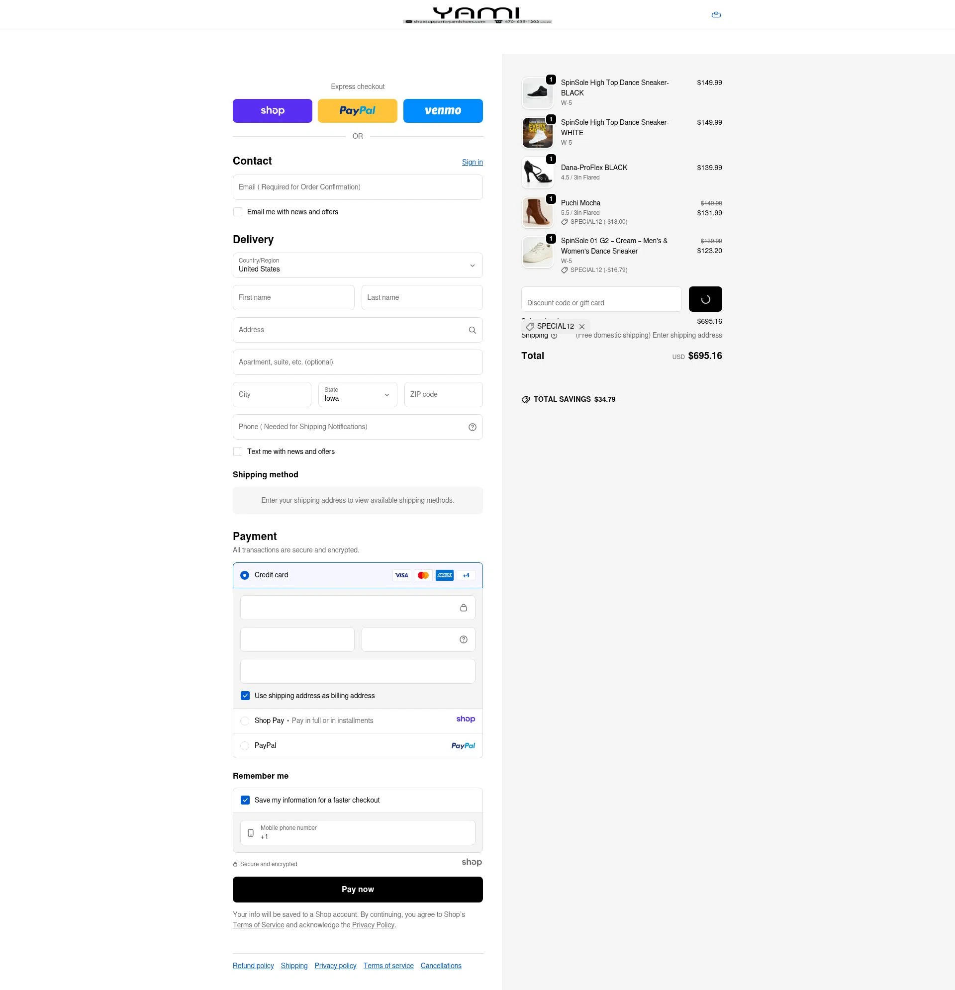 Yami Shoes checkout page showing Yami Shoes discount code box | Screenshot taken by SimplyCodes community member on Jan 4, 2026