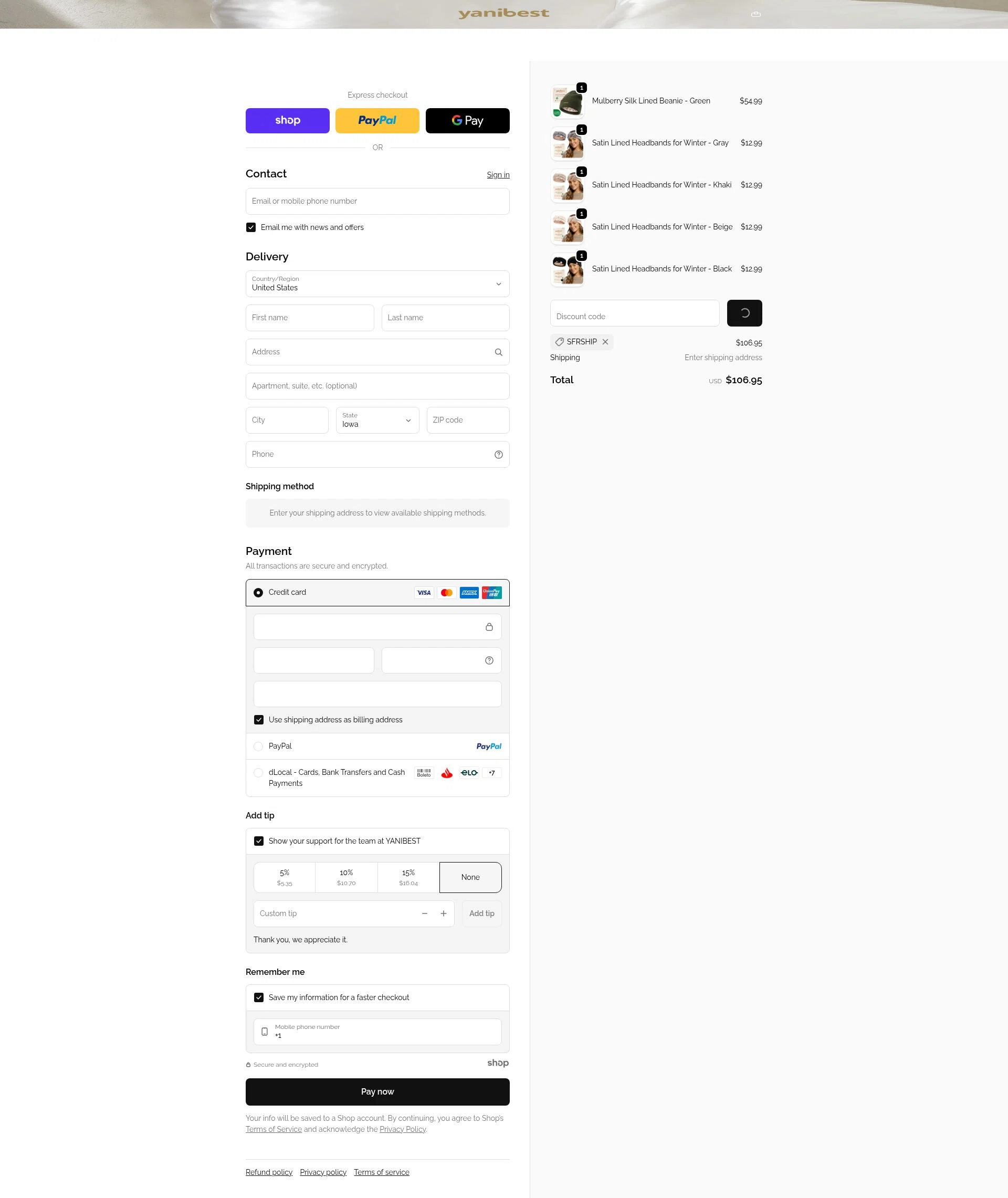 Yanibest checkout page showing Yanibest discount code box | Screenshot taken by SimplyCodes community member on Jan 7, 2026
