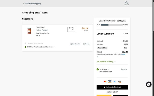 Yankee Candle checkout page showing Yankee Candle promo code box | Screenshot taken by SimplyCodes community member on Sep 5, 2025